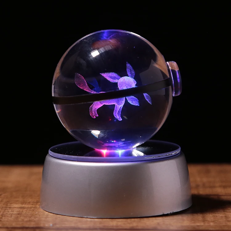 

3D Laser Ball Engraving Glaceon Round Crystal Nice Fashion Ball 50*50mm With LED Base 80*80mm Gift