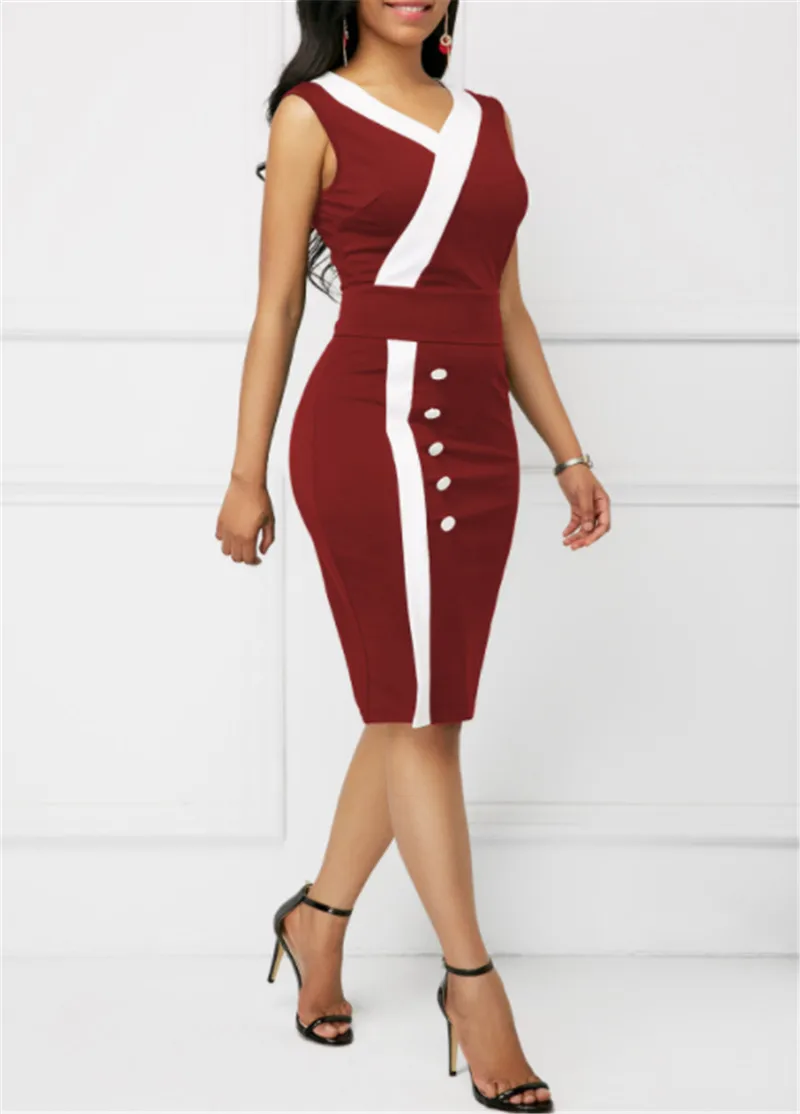 Patchwork Black White Summer Dress Women 2019 Casual Slim Office Bodycon Dresses Elegant Sexy V Neck Midi Party | Женская одежда