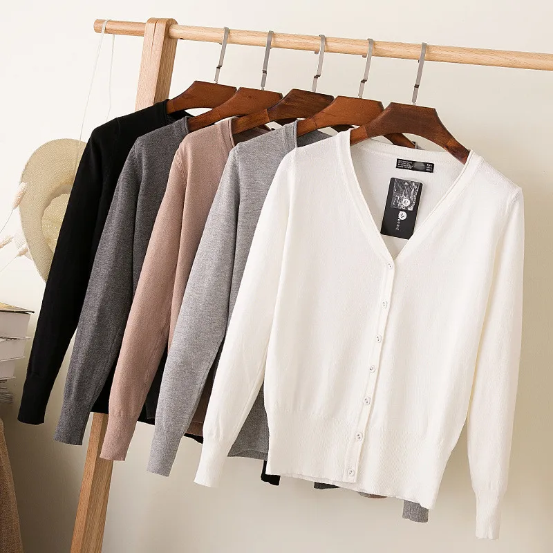 

Female cardigan Solid Color Casual V Neck Long Sleeve Sweater women Harajuku Loose Women's sweater spring Cardigan for women