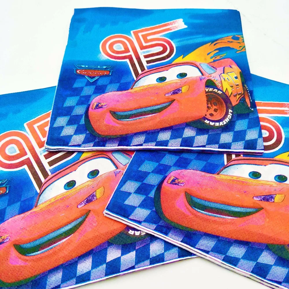 20 шт./пакет мультфильм Lightning Mcqueen вечерние поставки Бумага гигиенические салфетки на день рождения и для маленьких мальчиков вечерние Для Детский праздничный костюм сувениры салфетки