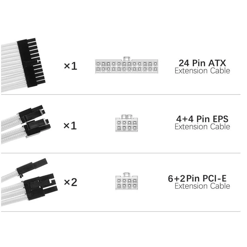 Базовый набор удлинительных кабелей женский и мужской 18AWG с рукавами PSU