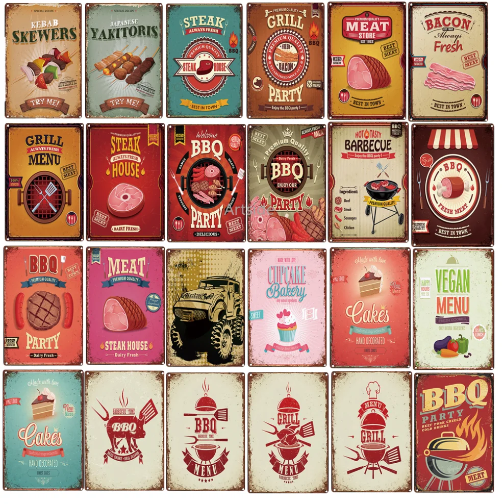 Барбекю Винтаж Декор Дом Кухня Churrasco Ресторан украшение металлический знак