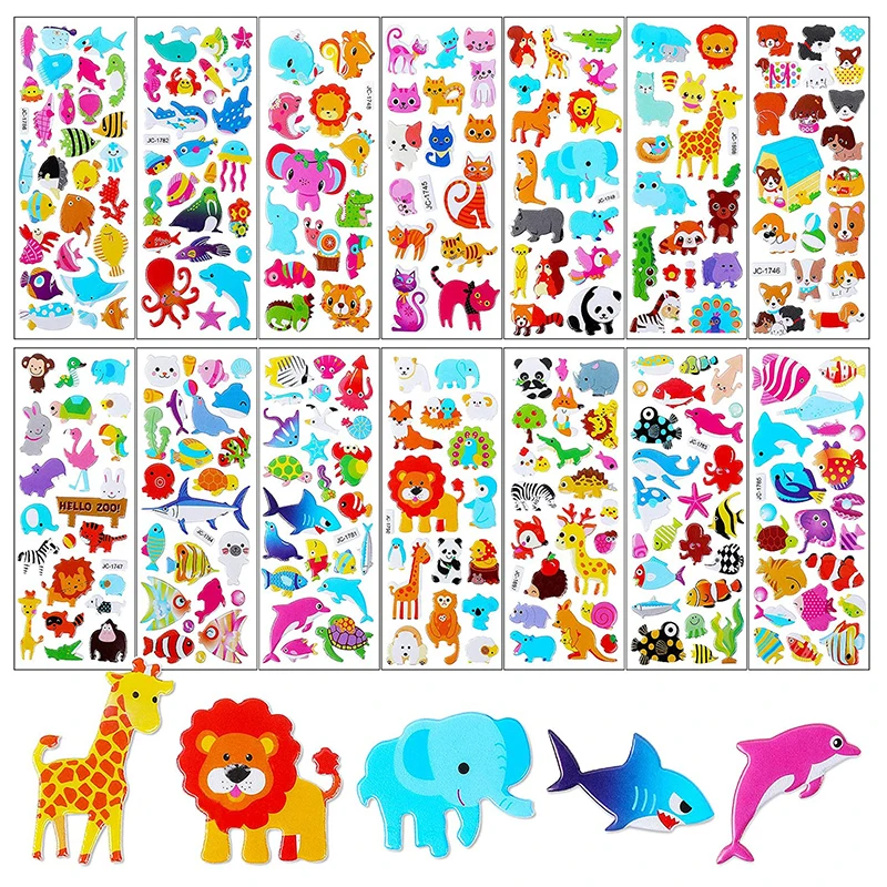 

8 листа/уп наклейки для ногтей, с рисунками из мультфильмов животных океан морская наклейки 3D случайно пухлые наклейки детей подарки на день...
