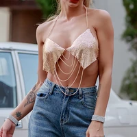 women sexy bling body chain halter bra top golden chest chain fashion metal girl festival jewelry accessories club outdoor