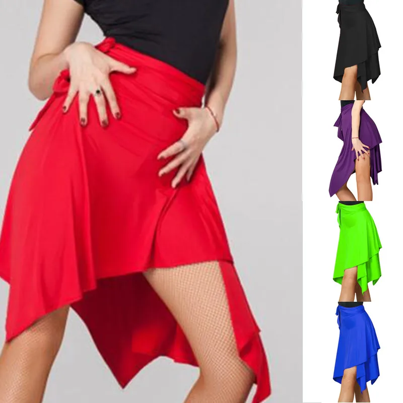 

Ladies Pure Color Latin Skirt Adult Lace-Up Skirt Free Size Irregular Latin Dance Skirt Women's Dance Practice Skirt