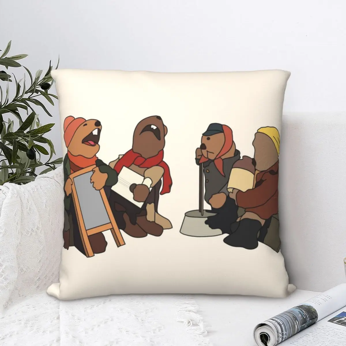 

Emmet Otters Jug Band Square Pillowcase Cushion Cover Spoof Zip Home Decorative Polyester for Room Nordic 45*45cm