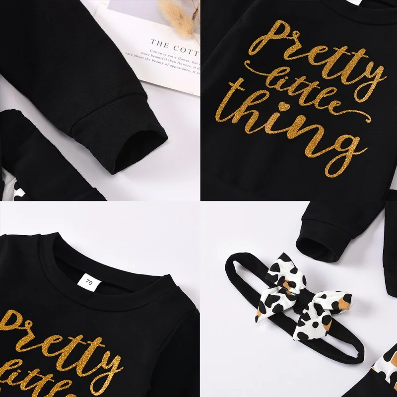

New Newborn Baby Girls Fashion Clothes Sets Letter Printed Blouse Leopard Print Pants Headband 3PCS Fashion Outfit Clothes 0-24M