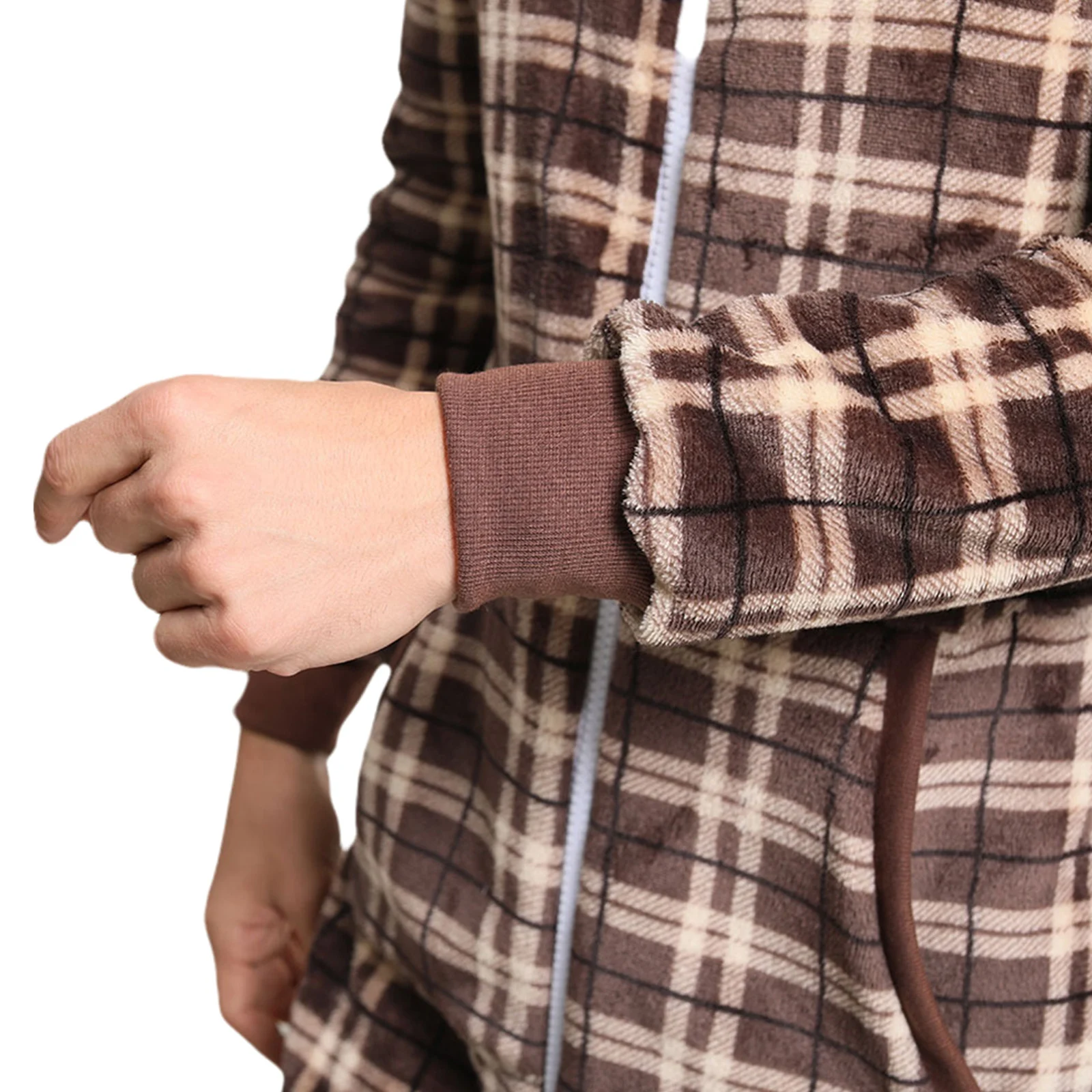 

Men s Nightwear Plaid Long Sleeve Hooded Sleepwear Jumpsuit With Front Zipper For Boys Coffee 2021 New Arrival