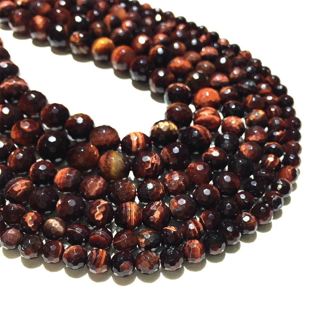 Граненые круглые бусины с натуральным камнем и красным тигровым глазом