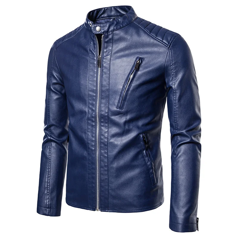 

Brand Men New Motorcycle Biker Leather Jacket Fashion Slim Fit Handsome Coat Zipper Men Faux Leather Coat chaqueta cuero hombre