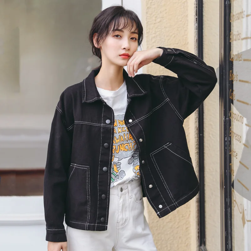 

JCHB 2021 Women's Denim Jacket Black Coat Female Jacket Korean Style Jean Jacket Casual Loose Spring New Arrival Casaco S8198 P