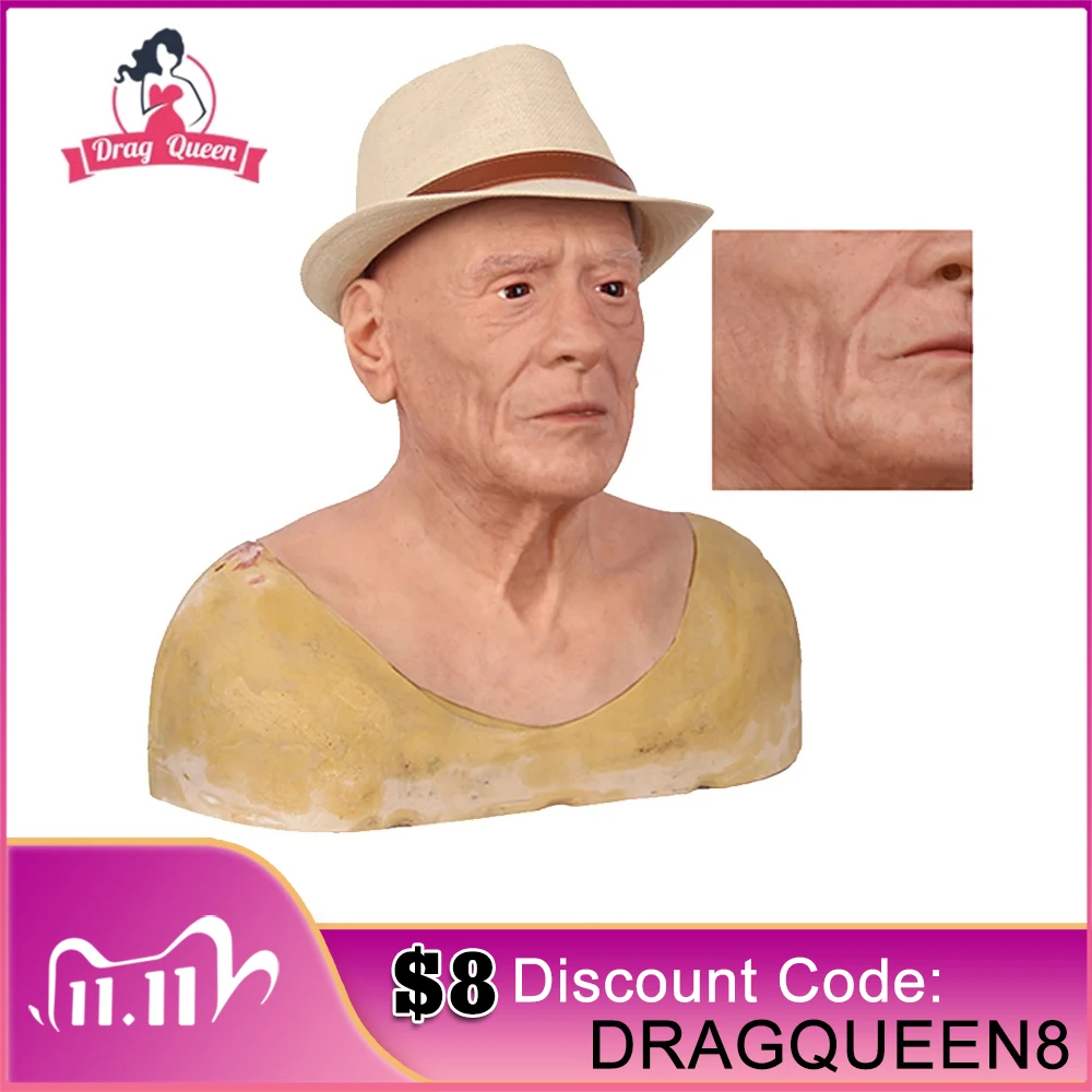 Перетащите Queen силиконовый старика маска Косплэй искусственный с реалистичной