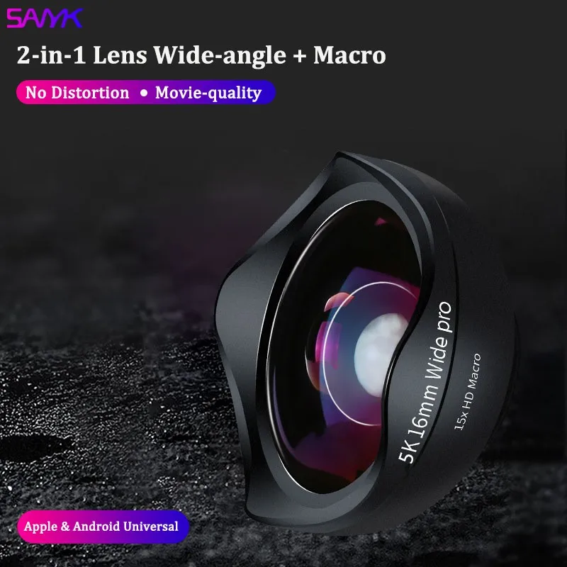 

SANYK New 2-in-1 Mobile Phone Lens 16mm Wide Angle Lens Macro Lens for Phone HD External Lens For Smartphone