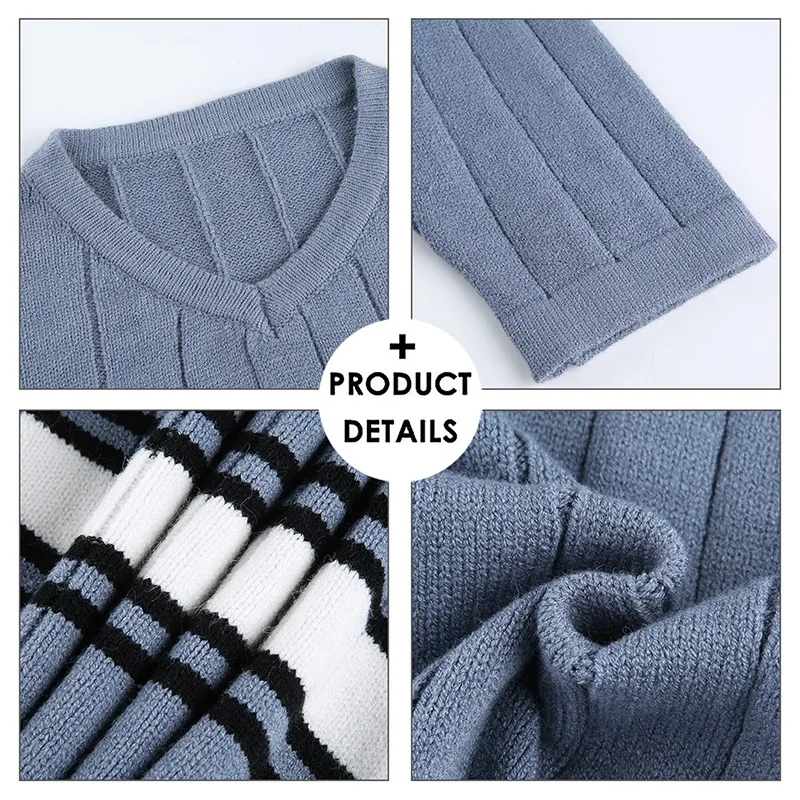 

NIBESSER Vintage 90s Sweatshirt Women Long Sleeve Sweat Femme Y2K Jumpers Stripe V Neck Knit E Girl Pullover Women Sweater Tops