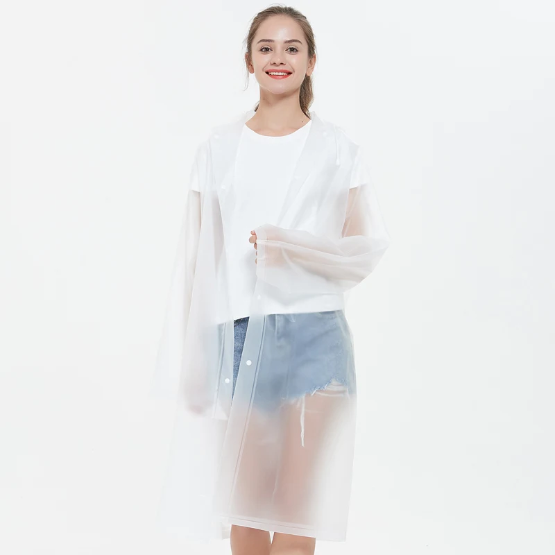 2021 EVA Белый Модный водонепроницаемый длинный дождевик с капюшоном для взрослых