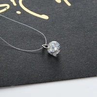 silver color shine zircon necklace invisible transparent fishing line short chain pendant neckalce for women jewelry gift