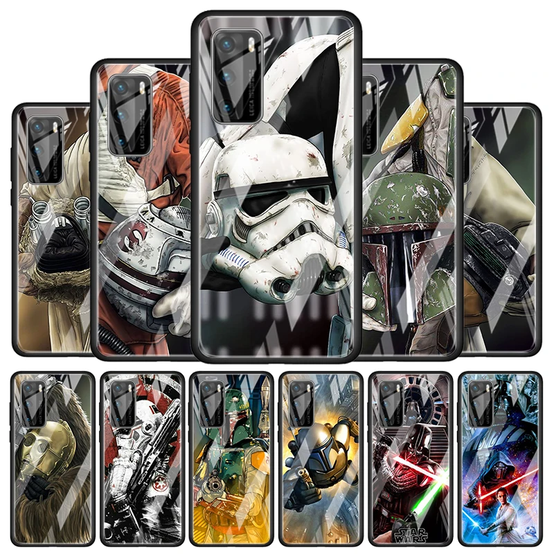 

Star Wars Cool for Huawei P40 P30 Pro Plus P20 P10 Lite P Smart Z 2021 2020 2019 Luxury Tempered Glass Phone Case