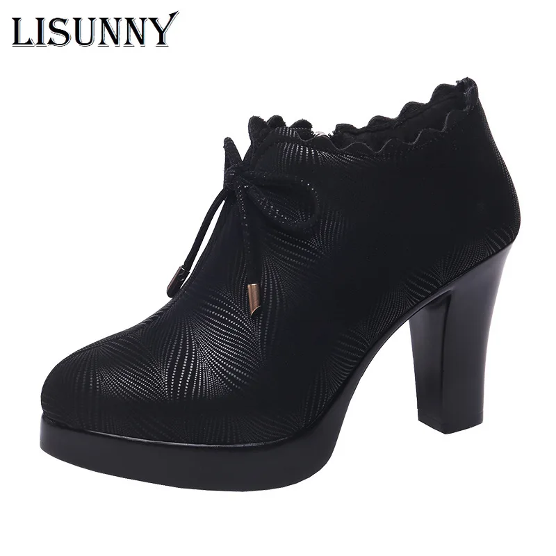 

LISUNNY Plus Size 33-43 Block Heel Deep Mouth Platform Pumps Women Shoes 2021 Black High Heels Shoes Ladies Leather Shoe Office