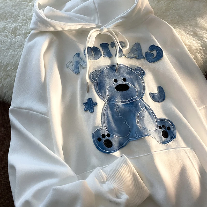 

Women's Kawaii Tie Dye Hoodies Y2K Oversized Cartoon Bears Print Sweatshirts for Girls Autumn Winter Drawstring Thick Pullovers