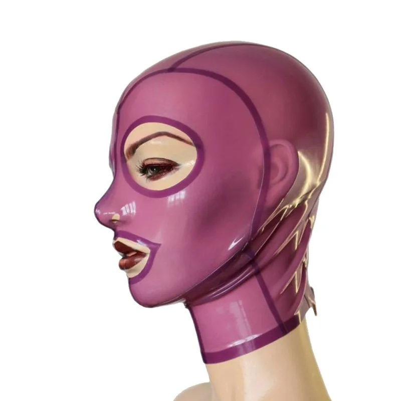 Прозрачная фиолетовая латексная резиновая маска унисекс с глазами рот ноздри