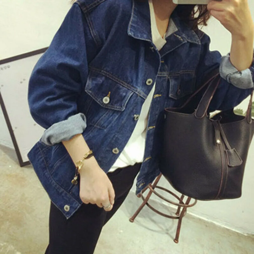 Women Denim Jacket Faded Ripped Fitted Vintage Boyfriend Oversized Casual Autumn Winter Womens Gril Coat A40# | Женская одежда