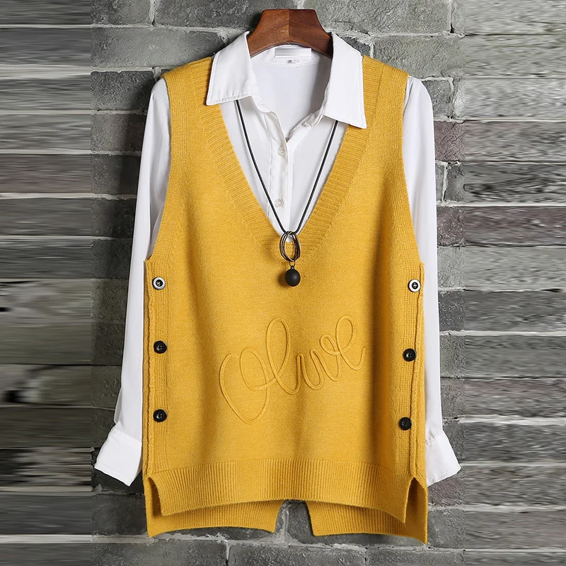 Женский весенний вязаный жилет с боковыми пуговицами повседневный без рукавов