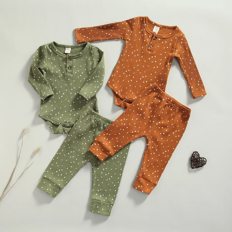 

Pudcoco 0-18M 2Pcs Casual Tracksuit Polka Dot Print Long Sleeve O-Neck Bodysuit+Pants Outfit Sets Sleepwear Loungewear