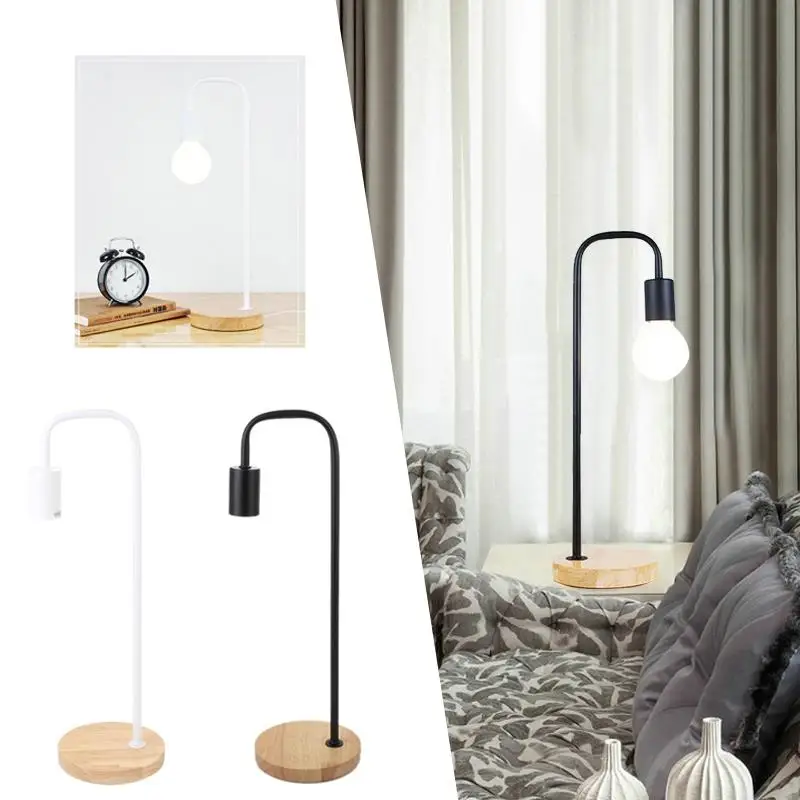 

Simple Wooden Base Table Lamp Desk Lights Bedroom Reading Room Study Lighting Creative Bedroom Bedside Dimmable Night Light Iron