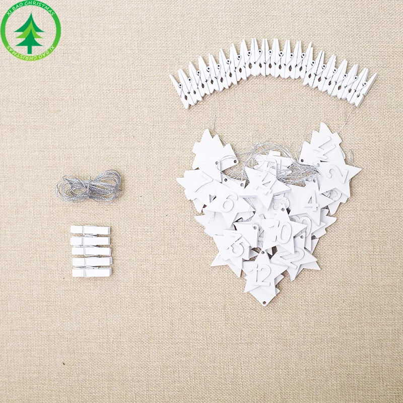 White 24 шт. Рождественский календарь DIY Подвеска деревянная декорация Рождественский Адвент календарь подвесные открытки Рождественская елка украшения Kerst Адвент - Цвет: White