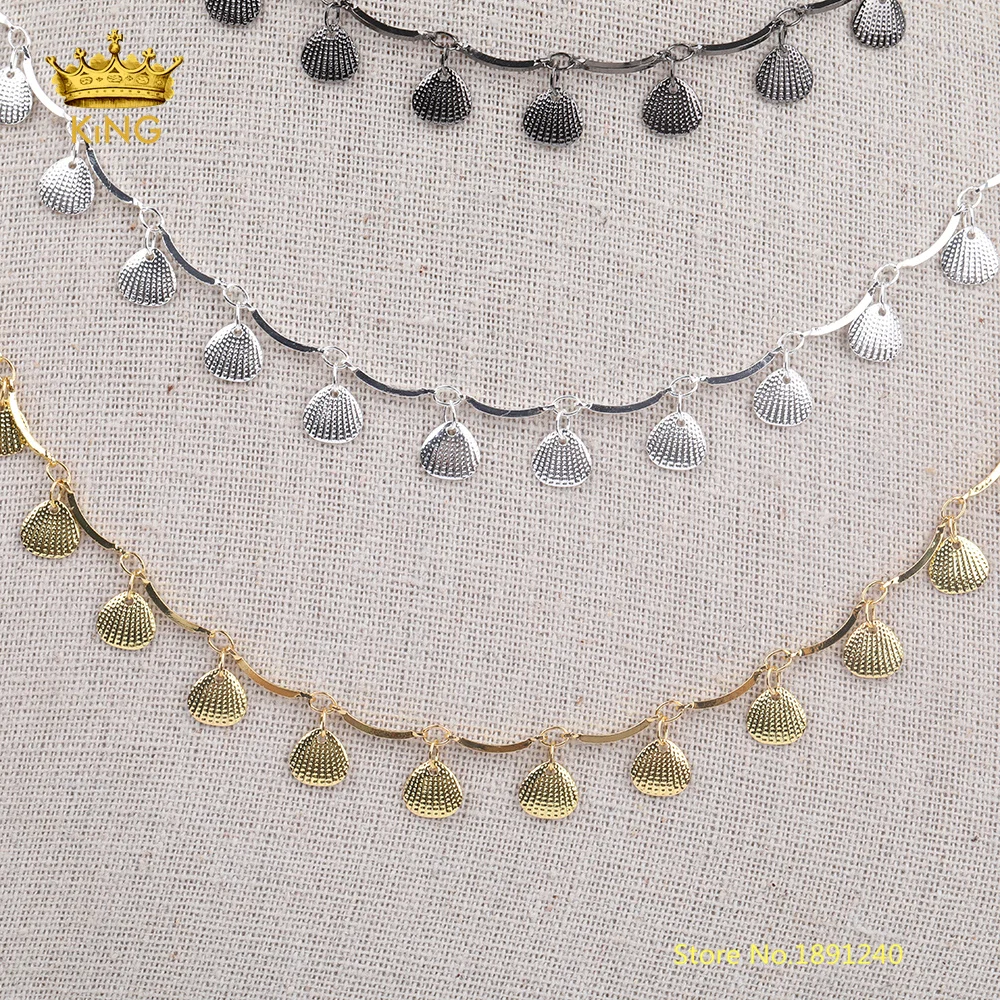 

5meters Beaded Scallop Shell Charms Copper Chain Findings,Wire Wrapped Carved Copper Shell Rosary Chain Handmade Bracelet Choker