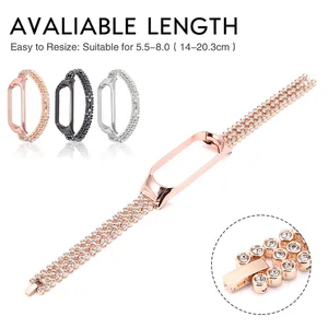 Сменный ремешок для Xiaomi Mi Band 5, модный браслет из нержавеющей стали со стразами с рамкой, Женский блестящий браслет для наручных часов