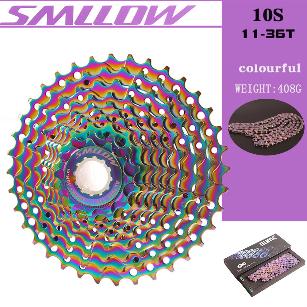 

10 скоростей 11-36T MTB дорожный велосипед свободное колесо полый легкий Радуга обновление DIY кассета свободное колесо ремень W/цепь