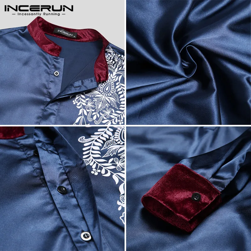 

Men Islamic Muslim Kaftan Printed Vintage Long Sleeve Stand Collar Robes Caftan Dubai Arabic Men Jubba Thobe Abaya INCERUN S-5XL