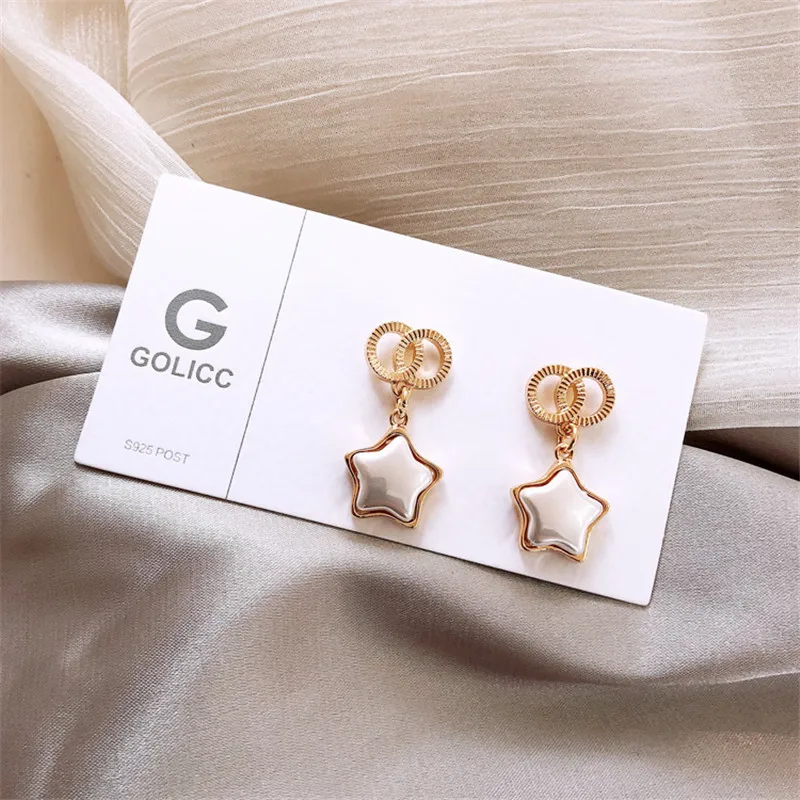 Женские серьги подвески с пятиконечной звездой элегантные жемчугом в Корейском