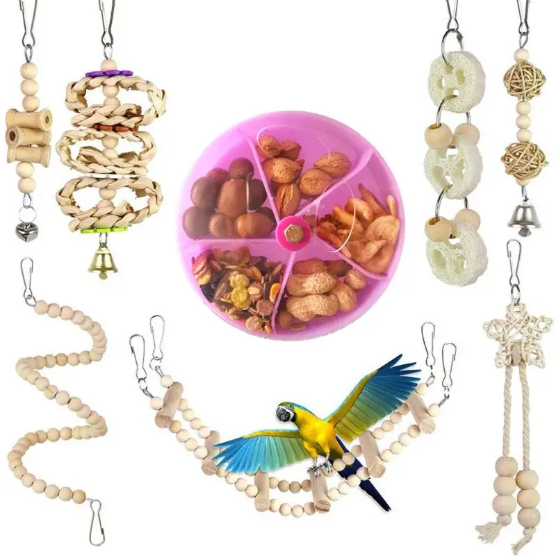 8 шт. птица поджигание жевательная игрушка попугай луфа укуса Лестничные Качели