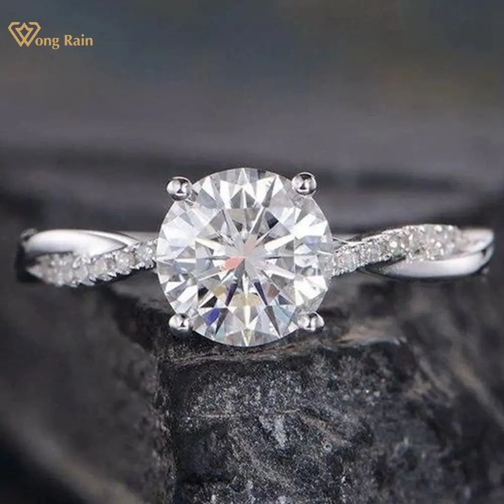 

Wong Rain, 100% 925 пробы, серебряные круглые кольца, сделанные из моиссанита, драгоценных камней, Свадебные обручальные парные кольца, ювелирные ук...