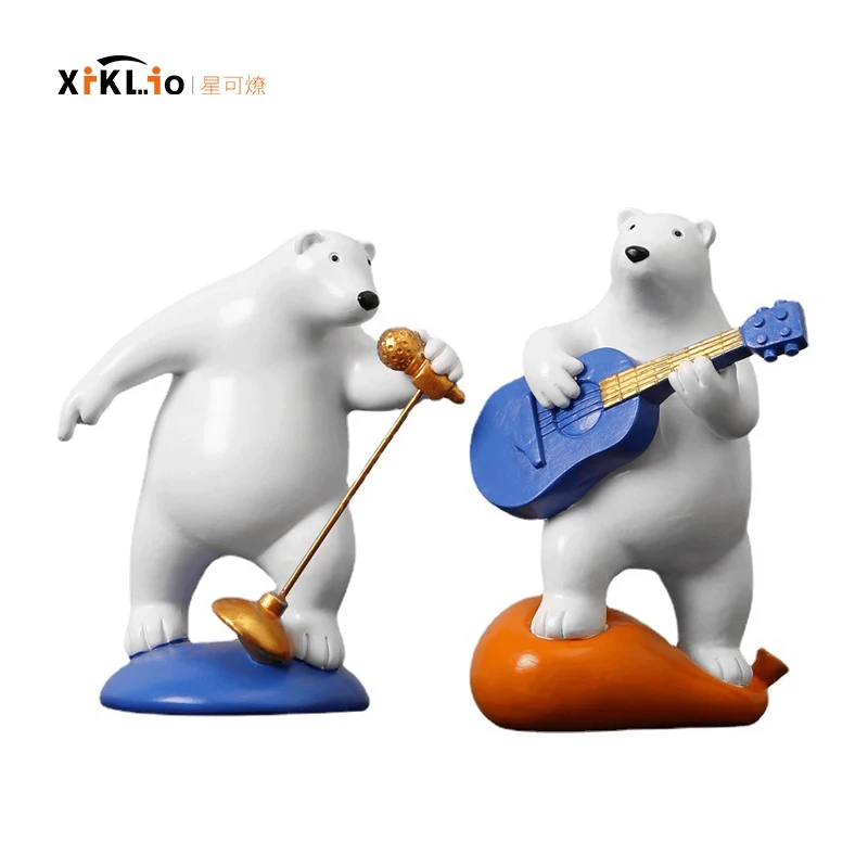 

nordic style Creative resin Band bear Animal figurines modern art Craftwork Home living room Bedroom TV cabinet Desk accessory
