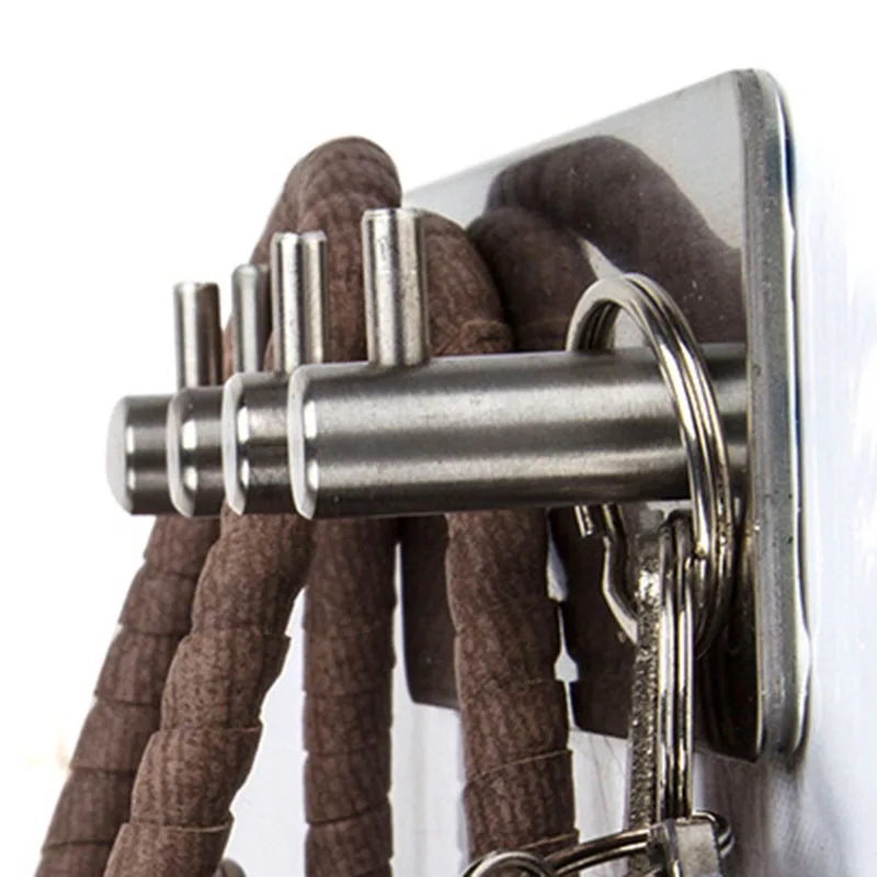 

2PCS Stainless Steel Robe Hook Strong Non-Marking Glue Hook Free Punching Silver Square Double Hook Wall Hooks