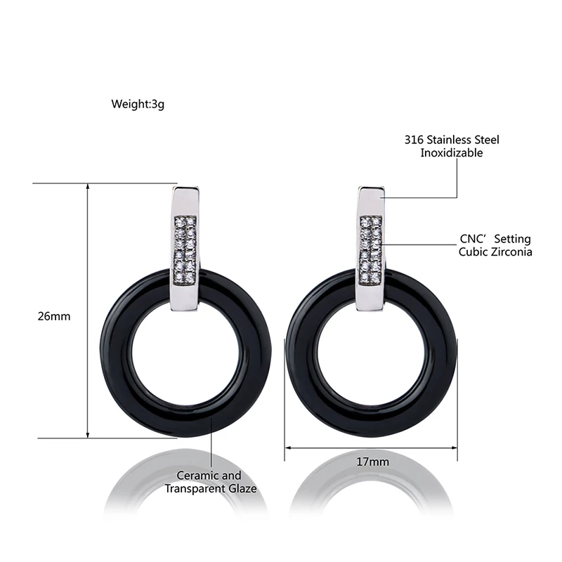 Серьги женские керамические черные белые с двойной круглой подвеской наборы