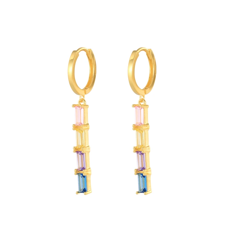 

2021 Trend Colorful Retangle Zircon Long Earrings For Girls Women 925 Sterling Silver Crystal Pendant Hoop Earring Jewerly Gift