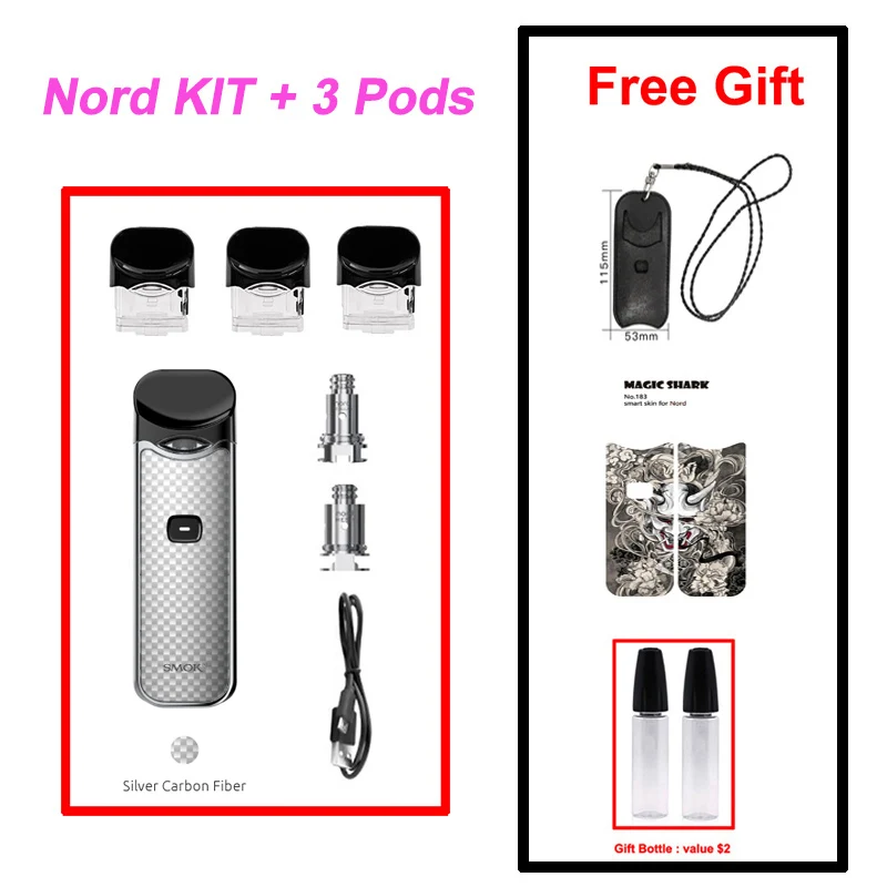 Silver Carbon Fiber SMOK Nord Pod Vape 1100 мАч батарея 3 мл Pod система обычная сетка катушка электронная сигарета комплект испаритель VS SMOK NOVO Minifit комплект - Цвет: Silver Carbon Fiber