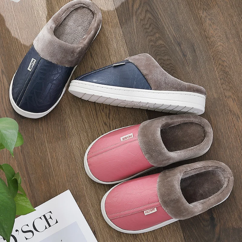 

Тапочки женские из искусственной кожи, мягкие, водонепроницаемые, плюшевые, шлепанцы