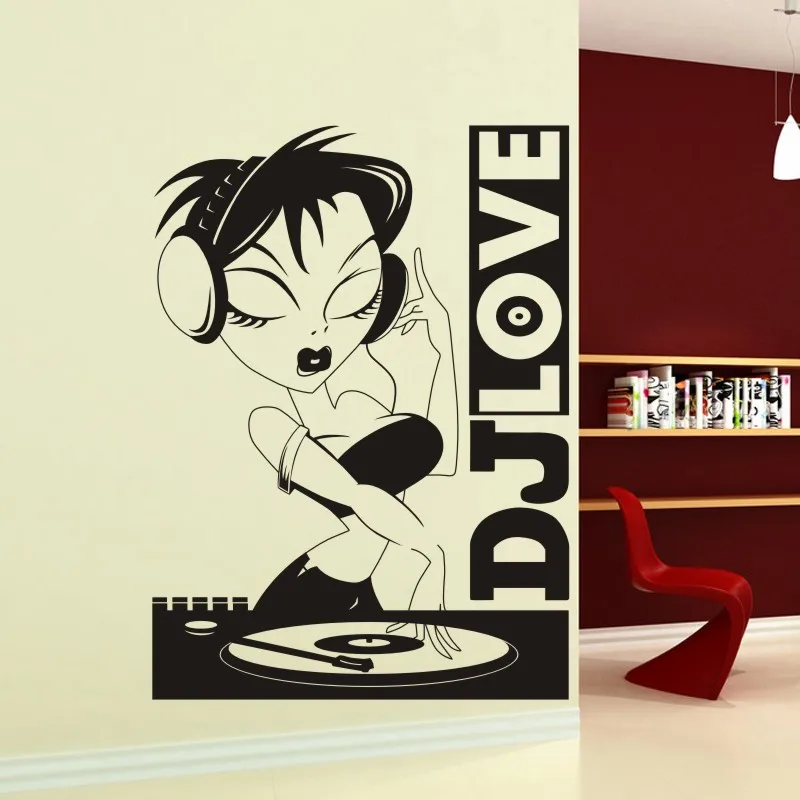 Музыка зоны девушка DJ стикер на стену гарнитура рок декор Детская комната