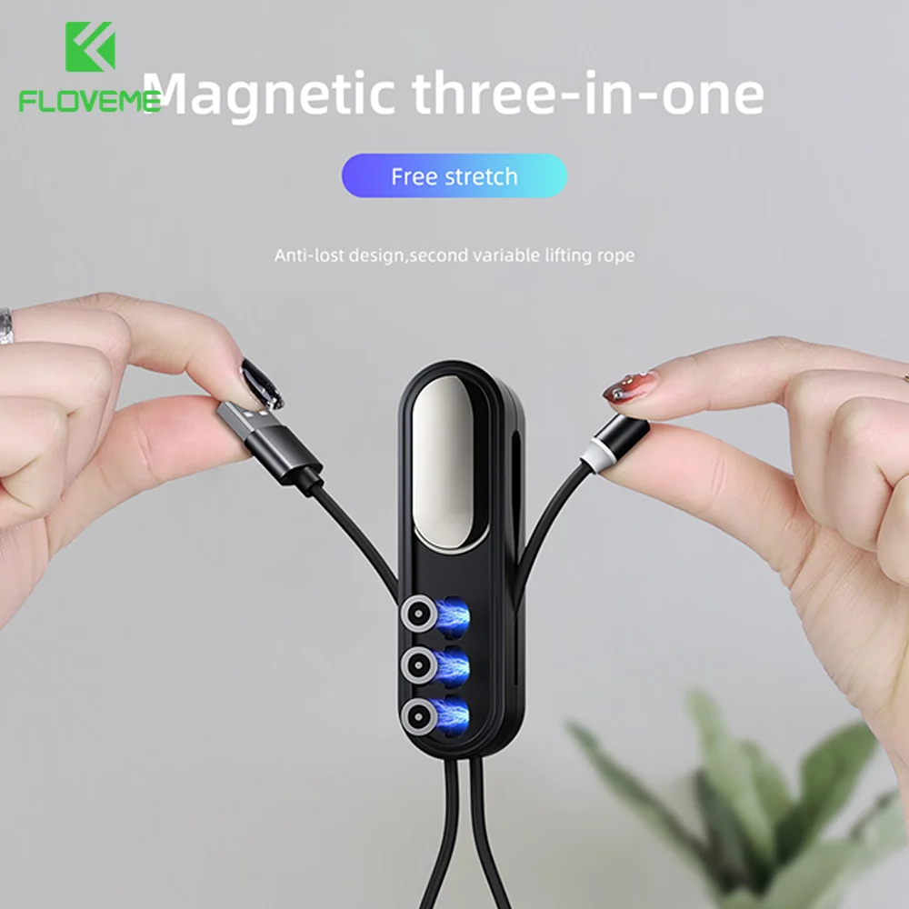 

FLOVEME портативный 3 в 1 USB C кабель магнитное зарядное устройство для телефона Micro Type C кабель для iphone 11 12 pro max Xiaomi Huawei