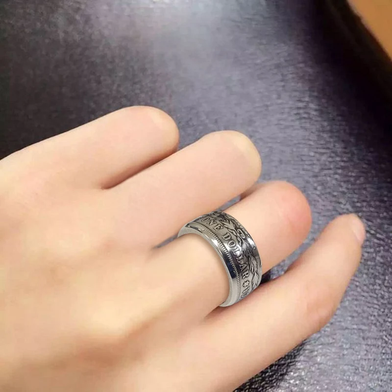 Кольцо с монетницей Морган серебряное покрытие ручной работы для мужчин и женщин