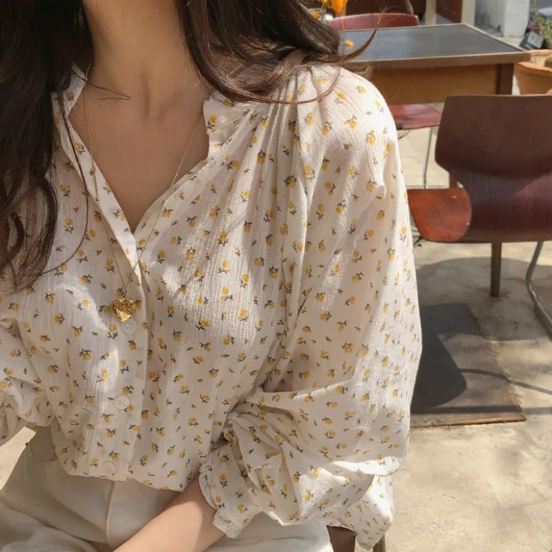 

Floral Top Retro French Non-mainstream Puff Sleeve Shirt 2020 Early Autumn New Girlish Style Sunscreen Outdoor All-Matching