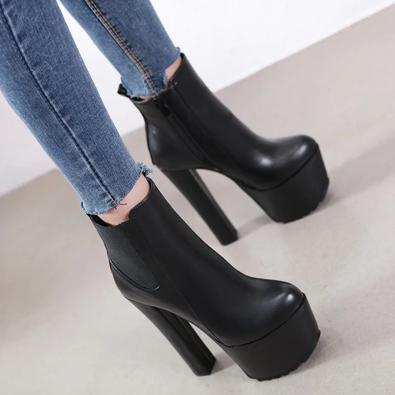 

HOKSZVY Women's Shoes Winter Platform Thick High-heeled Women's Boots Fashion Side Zipper Solid Color Short Boots Women CWF