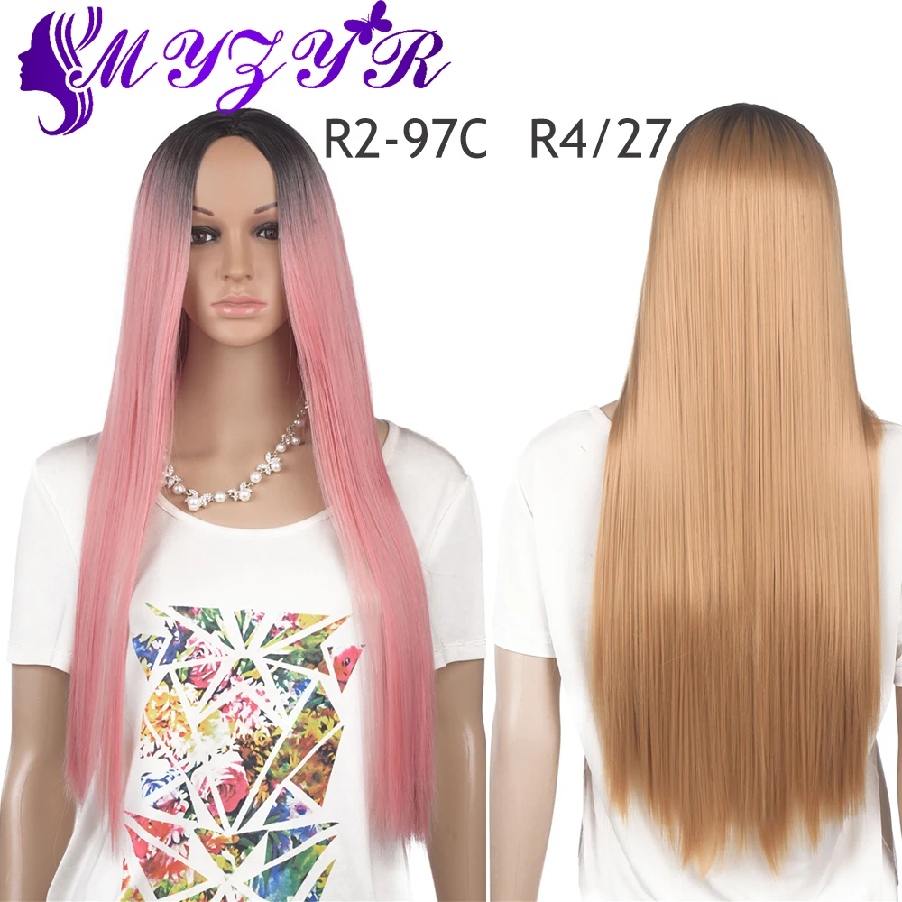 ZYR длинный прямой парик Омбре для женщин парики из высокотемпературного волокна