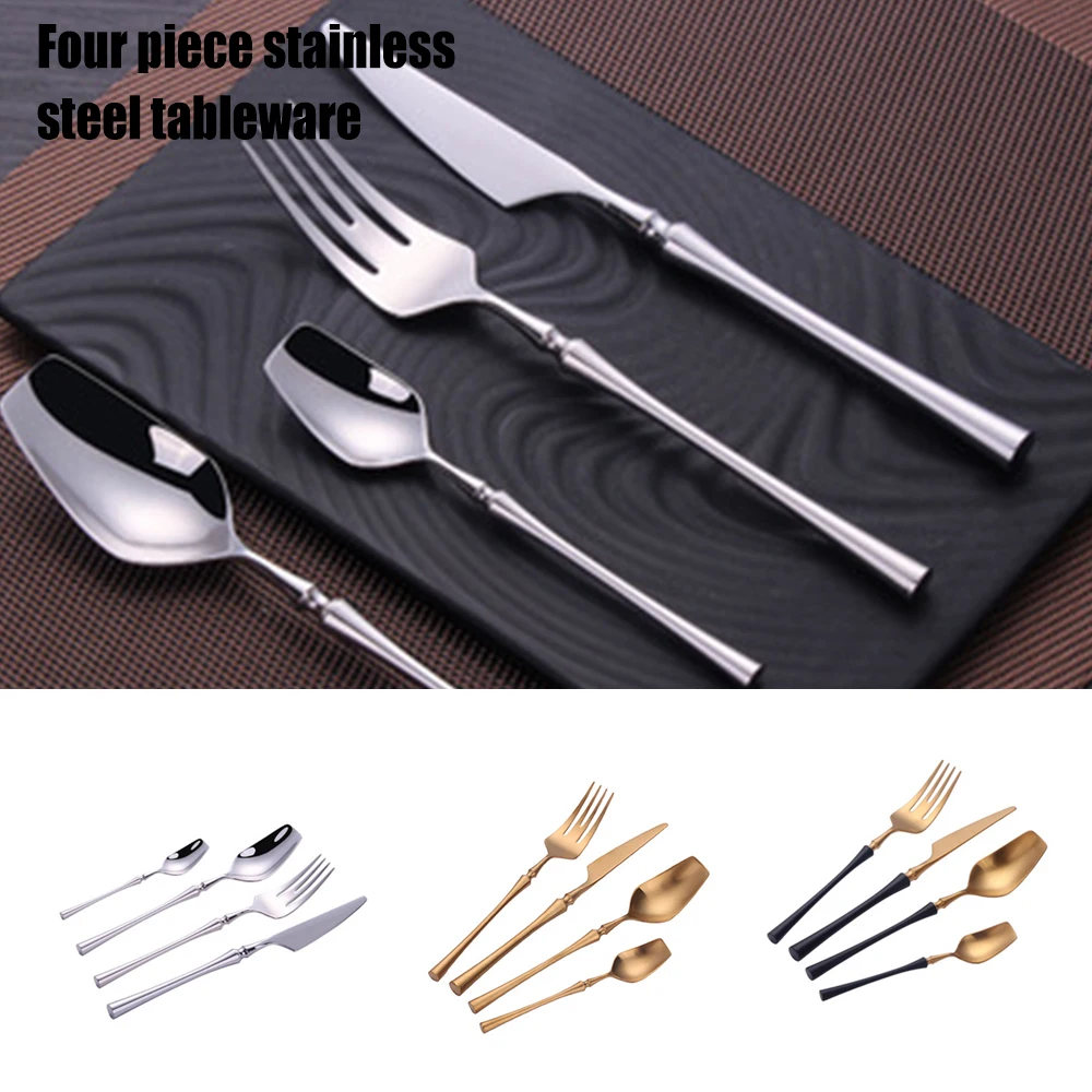 

4pcs Flatware Set Stainless Steel Modern Flatware Eating Utensils Set Includes Forks Spoons Cutter Tableware Kitchen Bar Supplie