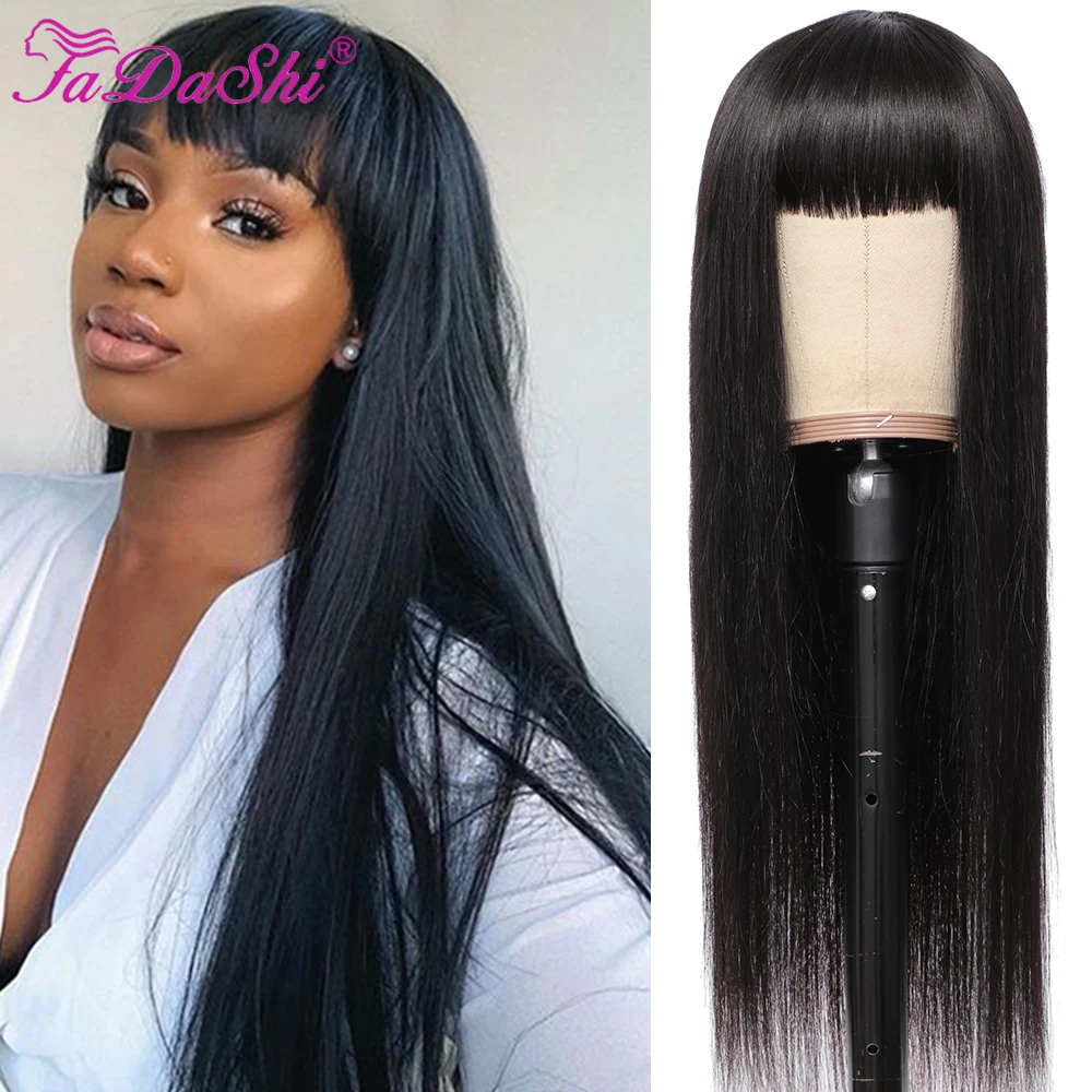 Long Straight Wig With Bangs Straight Brazilian Hair Wigs For Black Women Human Hair Glueless Full Machine Made Human Hair Wigs